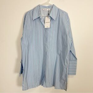 Touche Prive Striped Button Up Top Womens 42 US 10 Blue Collared NWT